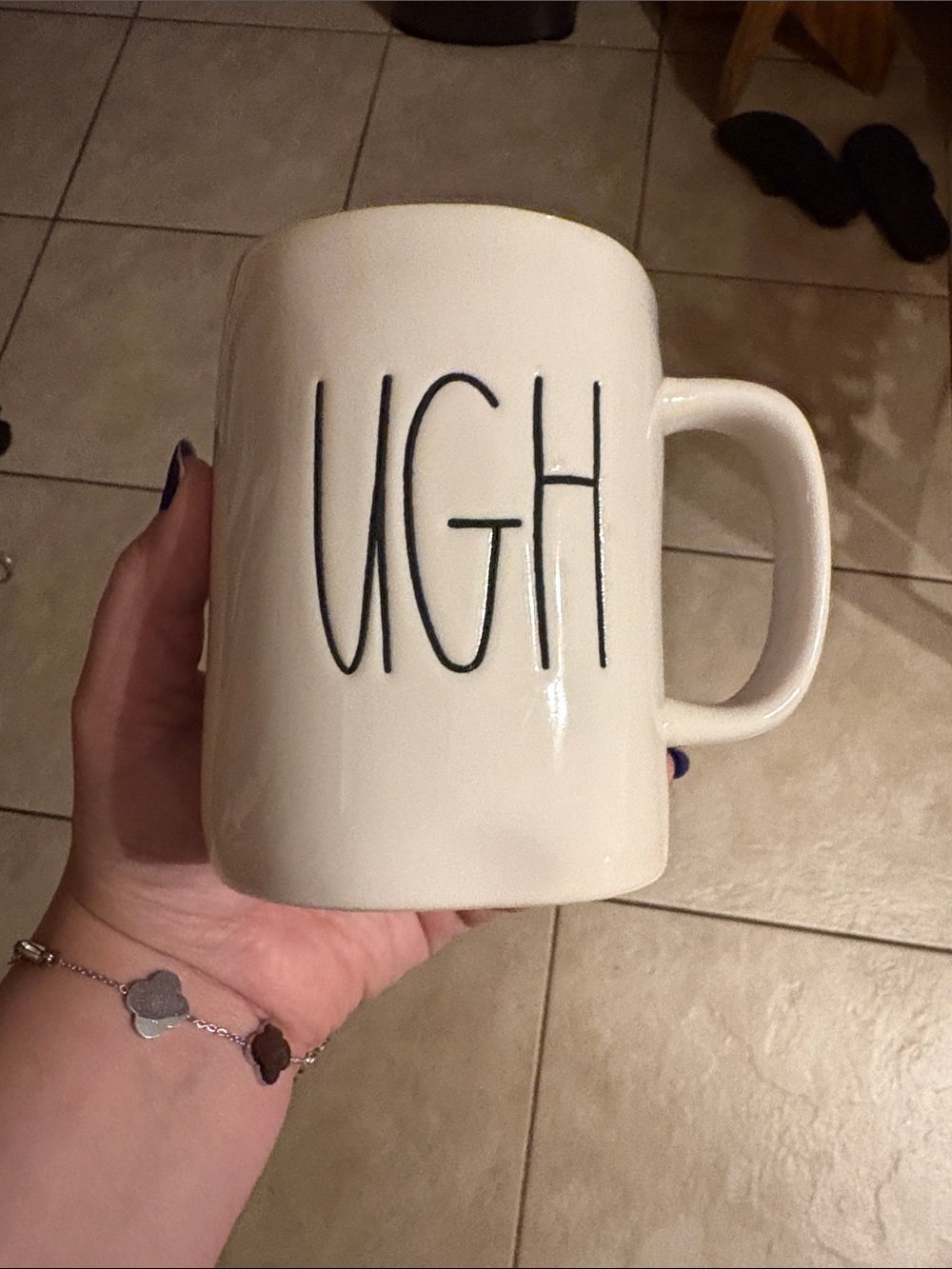 Rae Dunn Cream Mug with Bold Black 'UGH' Lettering